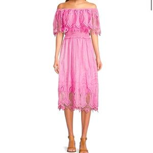 Reba pink off the shoulder lace dress size medium